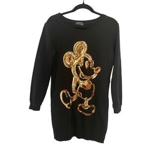 Armani Jeans M Mickey Mouse Sequins Sweatshirt Dress Pockets Disney Streetwear
